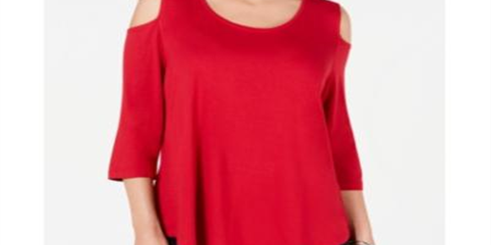 JM Collection Top feminino com ombros descobertos, vermelho, tamanho pequeno P/M