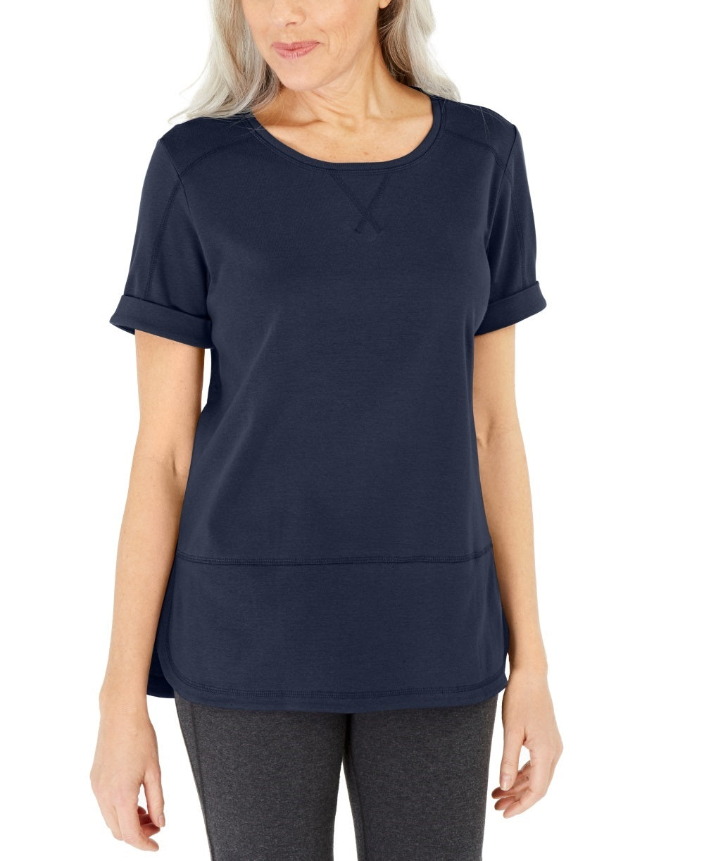 Blusa feminina Karen Scott de algodão com pesponto azul, tamanho X-S