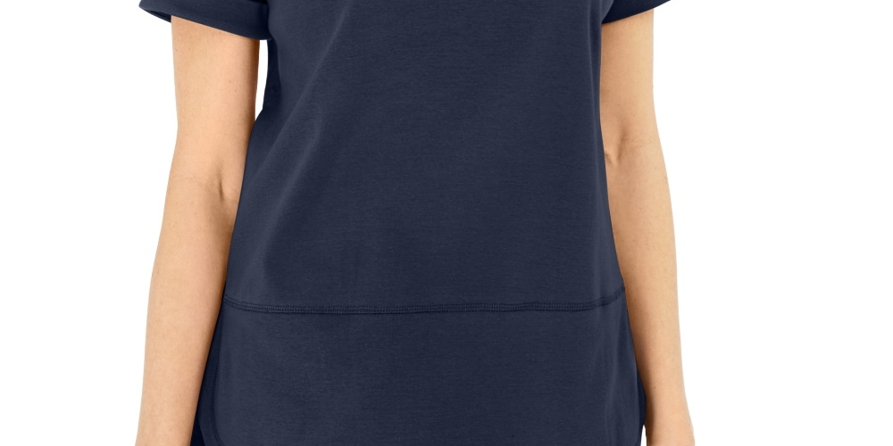 Blusa feminina Karen Scott de algodão com pesponto azul, tamanho X-S