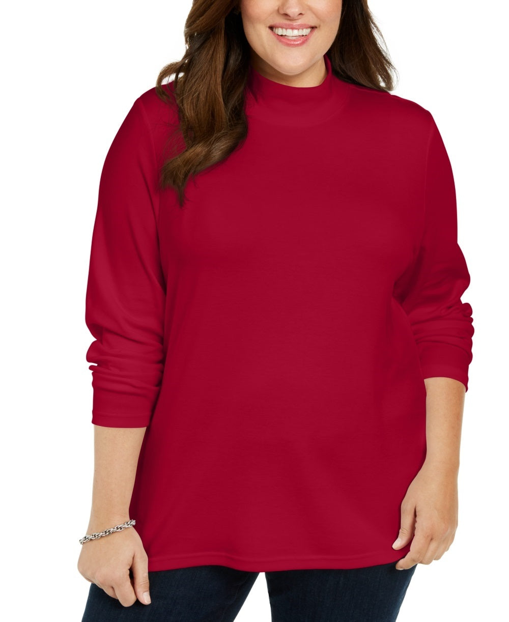 Karen Scott Suéter Feminino de Algodão com Gola Falsa Vermelho Tamanho 0X