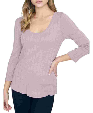 Blusa feminina Sanctuary com decote redondo canelado, rosa, tamanho médio