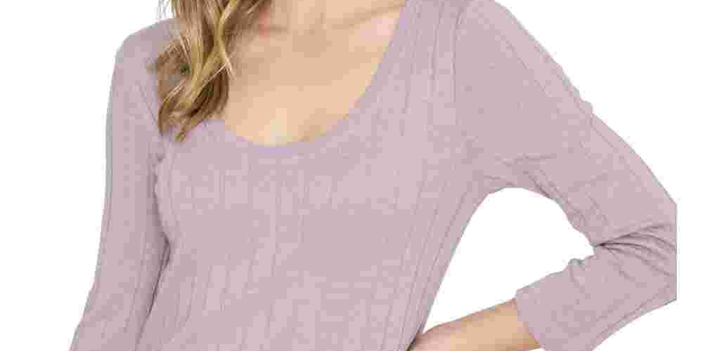 Blusa feminina Sanctuary com decote redondo canelado, rosa, tamanho médio