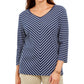 Blusa listrada feminina Karen Scott, azul, tamanho pequeno, médio