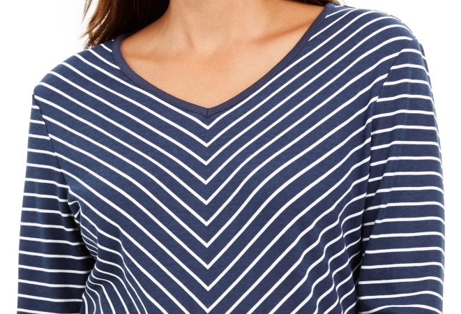 Blusa listrada feminina Karen Scott, azul, tamanho pequeno, médio