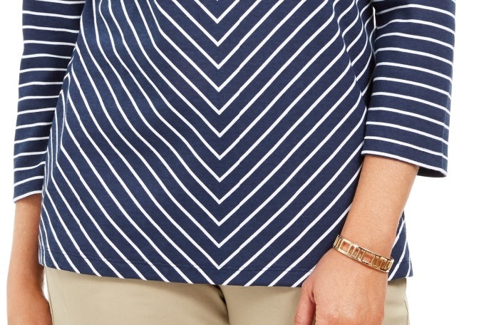 Blusa listrada feminina Karen Scott, azul, tamanho pequeno, médio