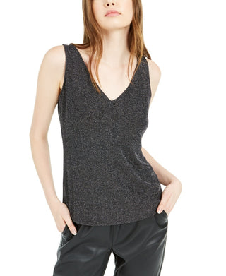 Blusa sem mangas com glitter Bar III feminina, preta, tamanho médio