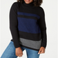 Karen Scott Suéter Feminino de Algodão com Gola Alta Colorblock Azul-Preto Tamanho Pequeno GG