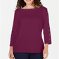Karen Scott Blusa feminina de algodão com decote canoa e tachas, roxa, tamanho pequeno P/M
