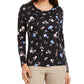 Camiseta feminina Charter Club Pima Cotton com estampa Ditsy, preta, tamanho X-G