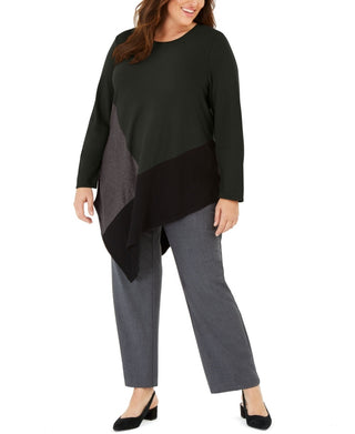 Blusa feminina Alfani Colorblock assimétrica preta tamanho 1X