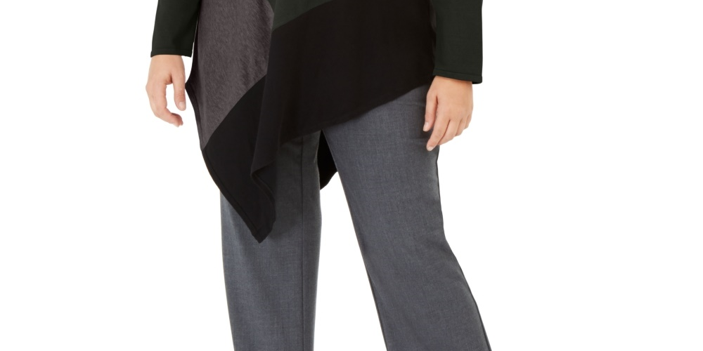 Blusa feminina Alfani Colorblock assimétrica preta tamanho 1X