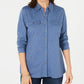 Karen Scott Blusa Feminina com Botões Frontais Azul Tamanho P