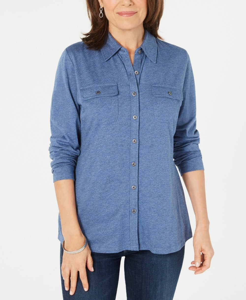Karen Scott Blusa Feminina com Botões Frontais Azul Tamanho P