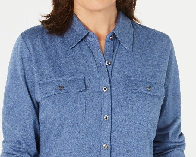 Karen Scott Blusa Feminina com Botões Frontais Azul Tamanho P