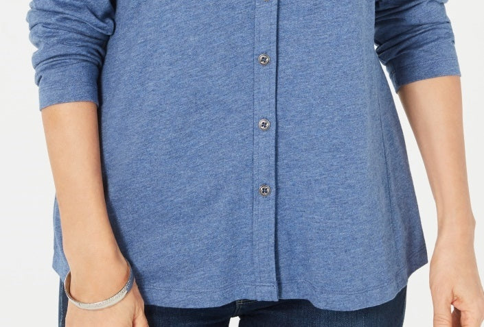 Karen Scott Blusa Feminina com Botões Frontais Azul Tamanho P