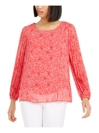 Blusa feminina Alfani com estampa floral e manga plissada, rosa, tamanho pequeno GG