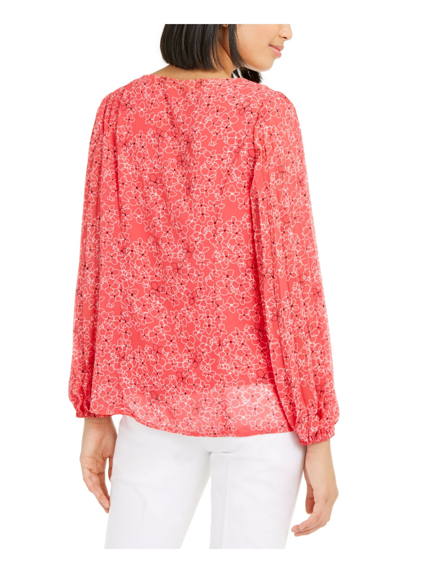 Blusa feminina Alfani com estampa floral e manga plissada, rosa, tamanho pequeno GG