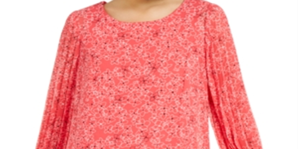 Blusa feminina Alfani com estampa floral e manga plissada, rosa, tamanho pequeno GG