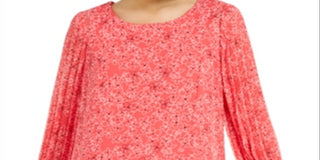 Blusa feminina Alfani com estampa floral e manga plissada, rosa, tamanho pequeno GG