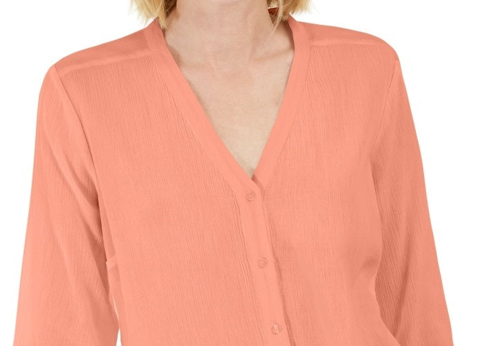 Blusa feminina Charter Club com mangas curtas e amarradas, rosa, tamanho médio