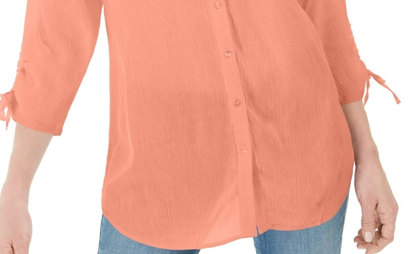 Blusa feminina Charter Club com mangas curtas e amarradas, rosa, tamanho médio