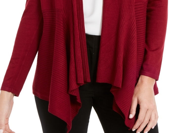 Cardigan feminino canelado com bainha de lenço JM Collection, vermelho, tamanho grande