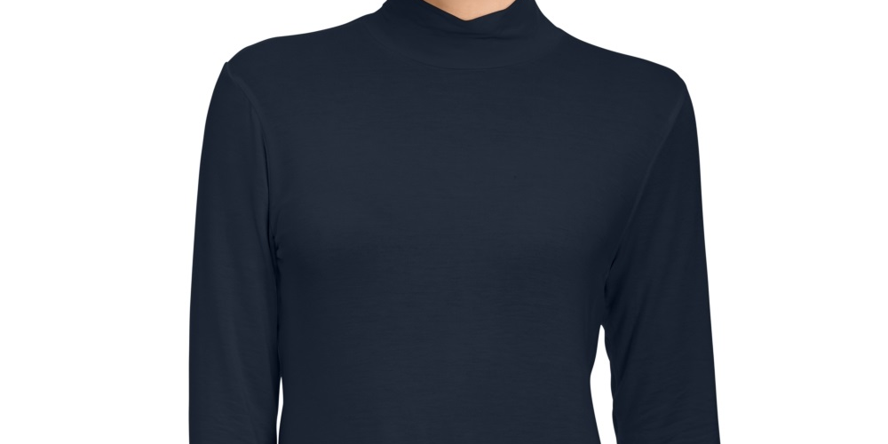 Blusa feminina estilo &amp; co com gola falsa azul tamanho pequeno médio