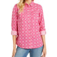 Camisa feminina estampada com mangas curtas Charter Club, rosa, tamanho extragrande