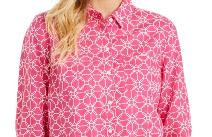 Camisa feminina estampada com mangas curtas Charter Club, rosa, tamanho extragrande