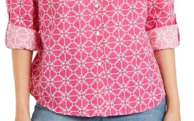 Camisa feminina estampada com mangas curtas Charter Club, rosa, tamanho extragrande