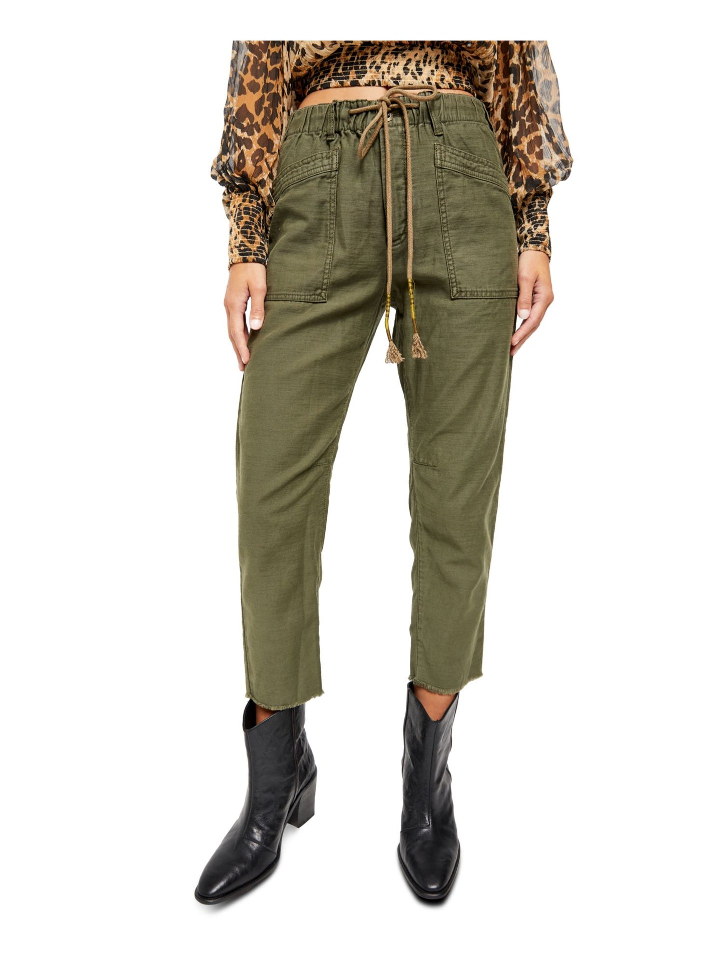 Calça Chino Feminina Free People Comfort Raw Ankle Verde Tamanho Grande