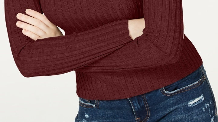 Suéter de gola alta simulada em malha canelada feminino Hooked Up by IOT, vermelho, tamanho grande