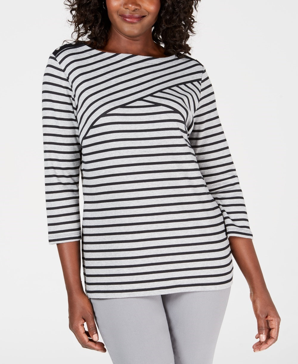 Karen Scott Blusa Listrada Feminina Cinza Tamanho Grande