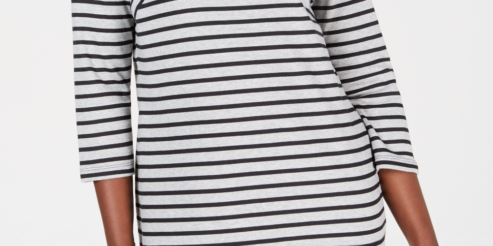 Karen Scott Blusa Listrada Feminina Cinza Tamanho Grande