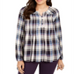 Blusa xadrez feminina estilo &amp; co com decote aberto, roxa, tamanho grande