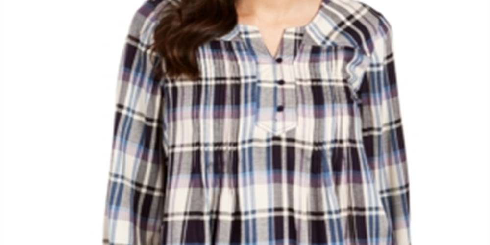 Blusa xadrez feminina estilo &amp; co com decote aberto, roxa, tamanho grande