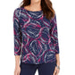 Camiseta feminina jacquard manga 3/4 da coleção JM, azul, tamanho XX-G