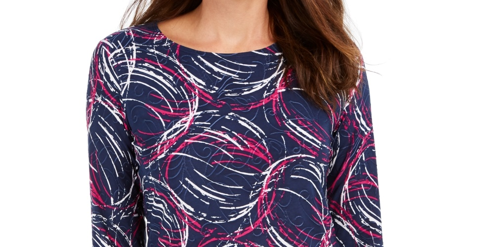 Camiseta feminina jacquard manga 3/4 da coleção JM, azul, tamanho XX-G