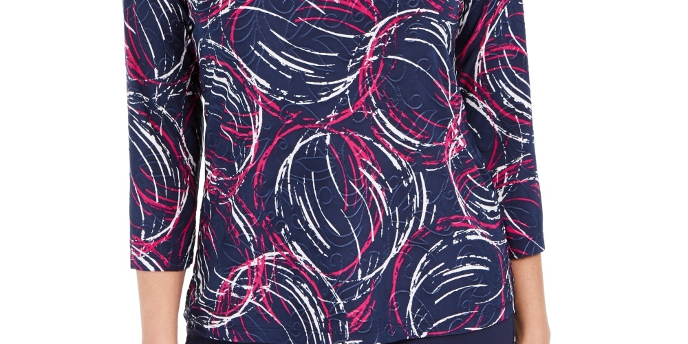 Camiseta feminina jacquard manga 3/4 da coleção JM, azul, tamanho XX-G