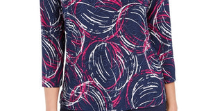 Camiseta feminina jacquard manga 3/4 da coleção JM, azul, tamanho XX-G