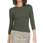 Camiseta feminina Bar III com ombros bufantes e manga 3/4, verde, tamanho extragrande