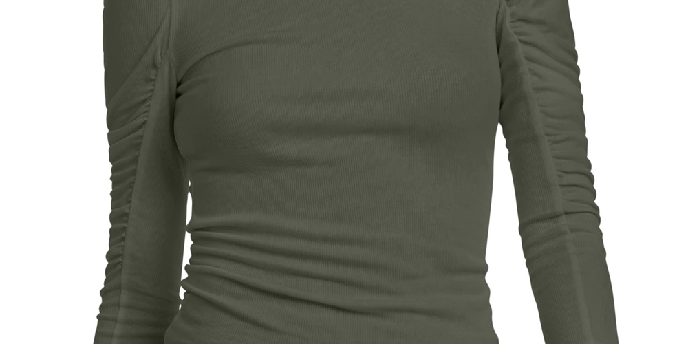Camiseta feminina Bar III com ombros bufantes e manga 3/4, verde, tamanho extragrande