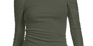 Camiseta feminina Bar III com ombros bufantes e manga 3/4, verde, tamanho extragrande