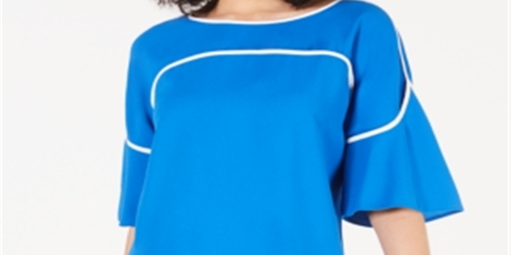 Blusa feminina Alfani com mangas bufantes e decote alto, azul-marinho, tamanho pequeno G