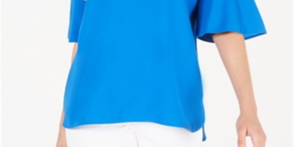 Blusa feminina Alfani com mangas bufantes e decote alto, azul-marinho, tamanho pequeno G