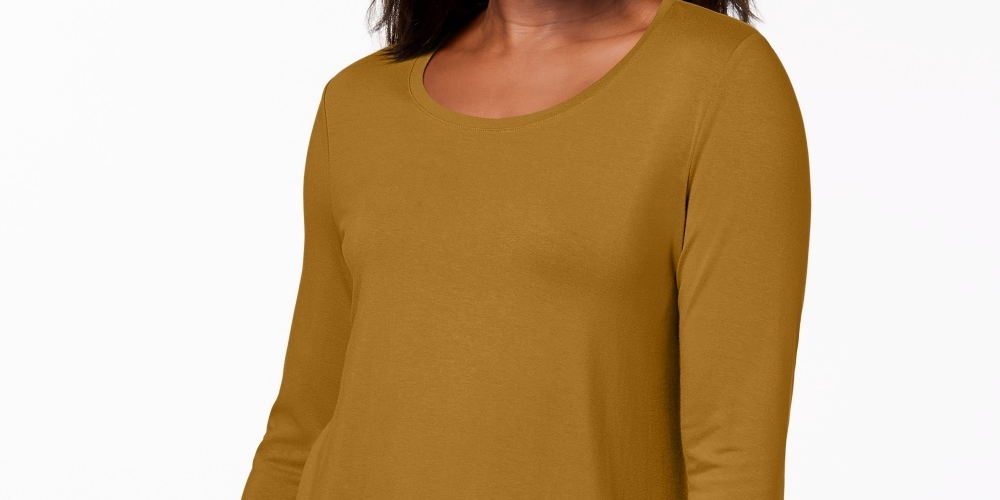 Top feminino com decote redondo JM Collection, amarelo, tamanho extragrande