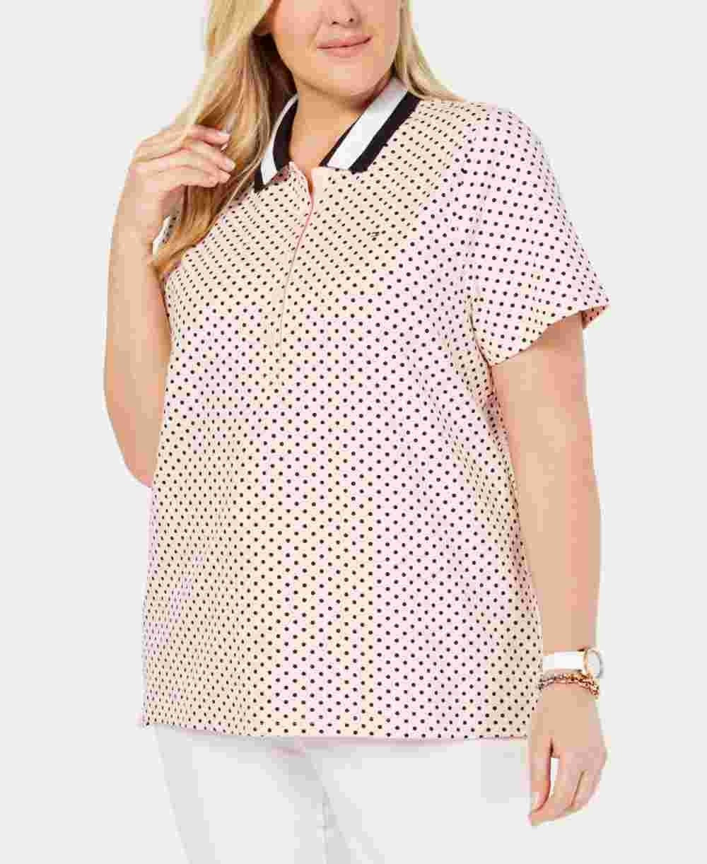 Polo Tommy Hilfiger Plus Size com Estampa de Bolinhas Rosa Tamanho 1X