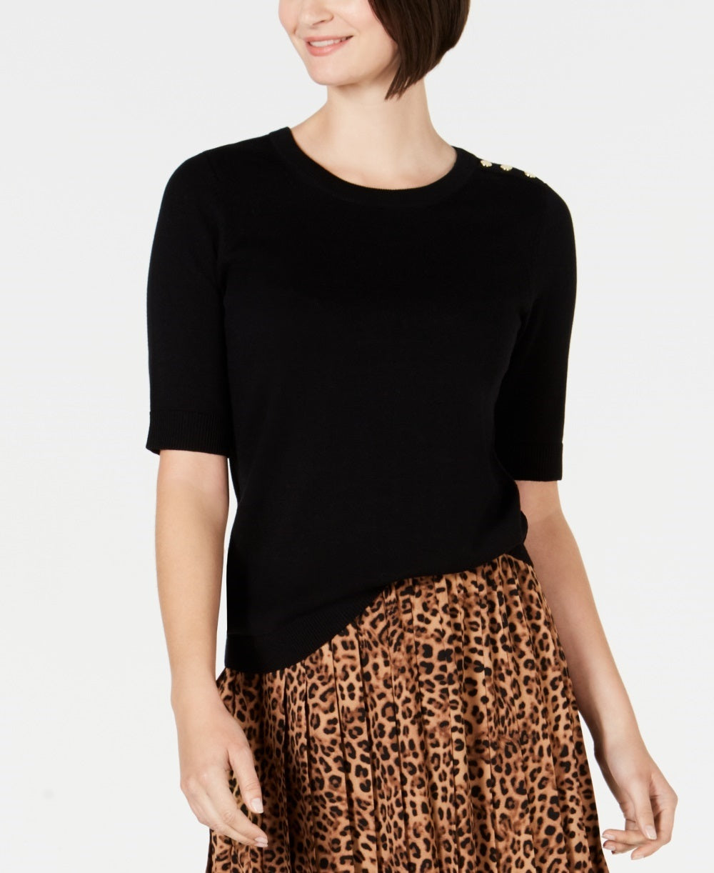 Suéter feminino Charter Club com botões e ombros de fora, preto, tamanho extragrande