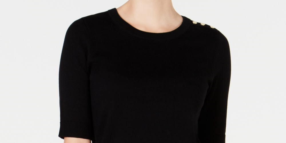 Suéter feminino Charter Club com botões e ombros de fora, preto, tamanho extragrande