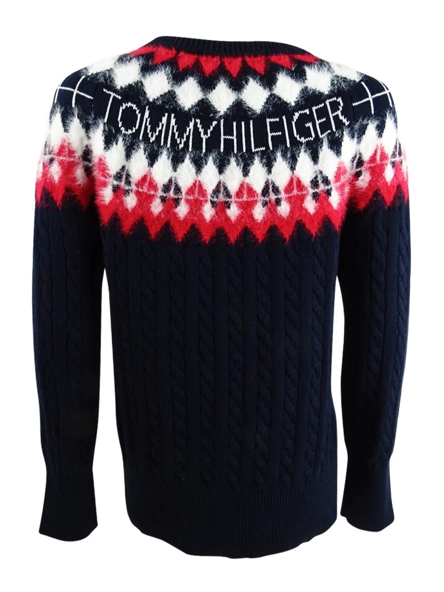 Tommy Hilfiger Suéter Feminino Estampado Manga Longa Gola Joia Azul Tamanho Médio